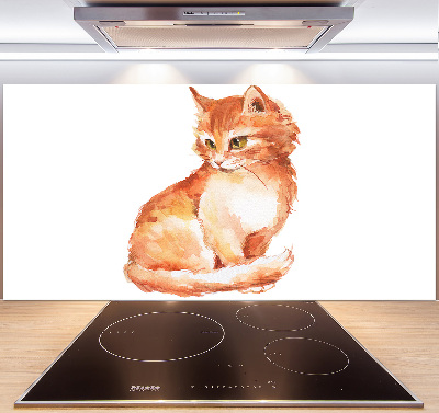 Rivestimento parete cucina con motivo di gatto rosso