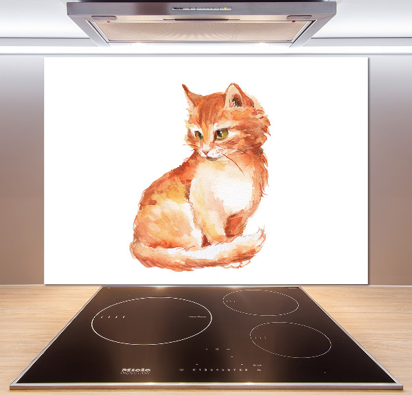 Rivestimento parete cucina con motivo di gatto rosso