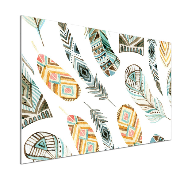 Rivestimento parete cucina con motivo di piume in stile etnico