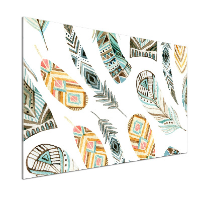 Rivestimento parete cucina con motivo di piume in stile etnico