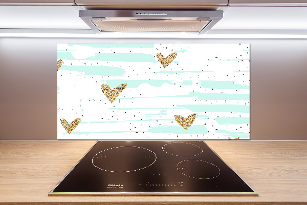 Pannello retrocucina con motivo di cuori dorati