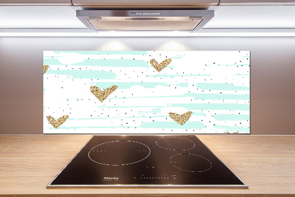 Pannello retrocucina con motivo di cuori dorati