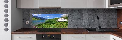Pannello retrocucina con stampa della casetta sui monti Tatra