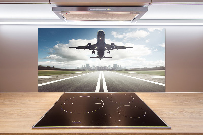 Rivestimento parete cucina con stampa raffigurante un aereo in fase di decollo