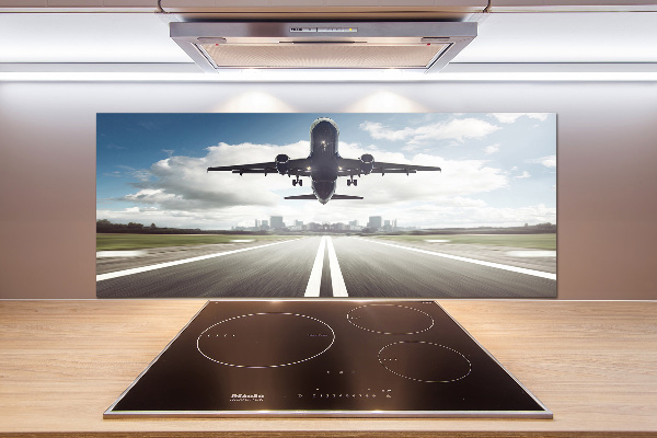 Rivestimento parete cucina con stampa raffigurante un aereo in fase di decollo