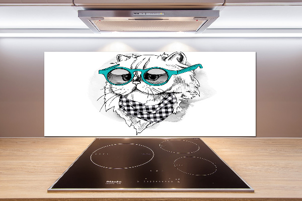 Rivestimento parete cucina con stampa raffigurante un gatto con gli occhiali