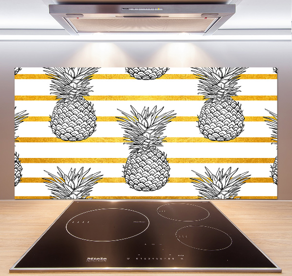 Pannello retrocucina con decorazione a strisce e motivo ananas