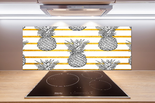 Pannello retrocucina con decorazione a strisce e motivo ananas
