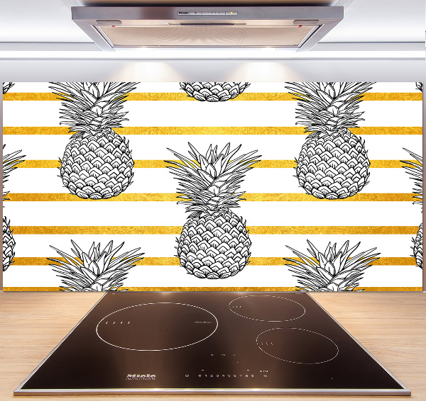Pannello retrocucina con decorazione a strisce e motivo ananas