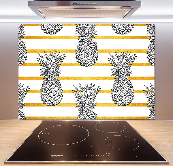 Pannello retrocucina con decorazione a strisce e motivo ananas