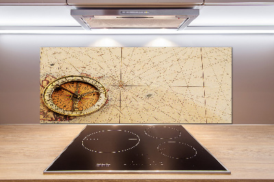 Pannello paraschizzi cucina con stampa a bussola su mappa