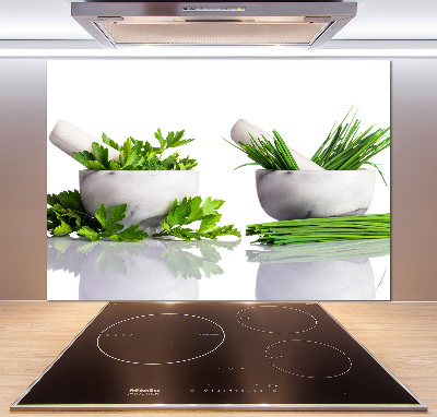 Rivestimento parete cucina con motivo a erbe