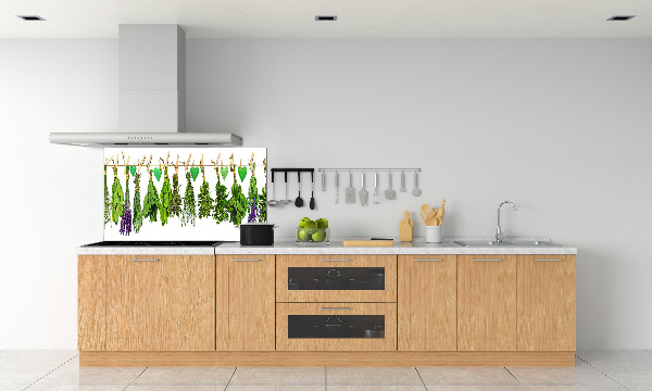 Pannello paraschizzi cucina con motivo di erbe aromatiche su un filo