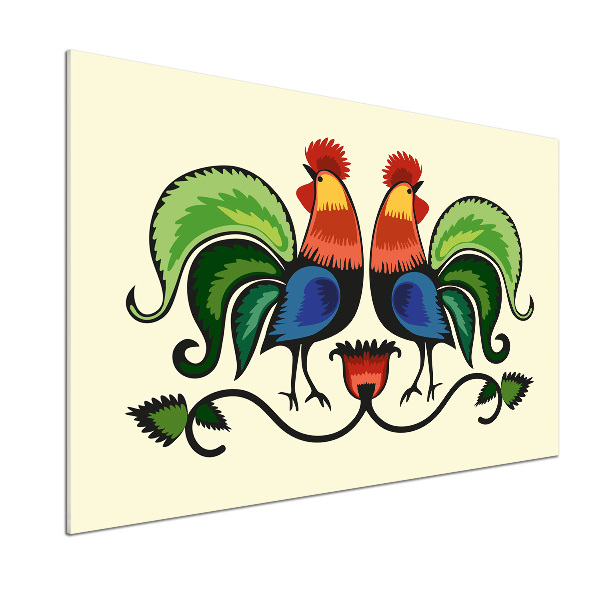 Pannello retrocucina con motivo dei galli in stile popolare