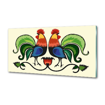 Pannello retrocucina con motivo dei galli in stile popolare