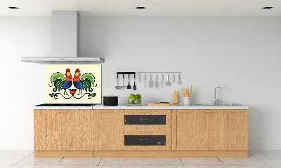 Pannello retrocucina con motivo dei galli in stile popolare