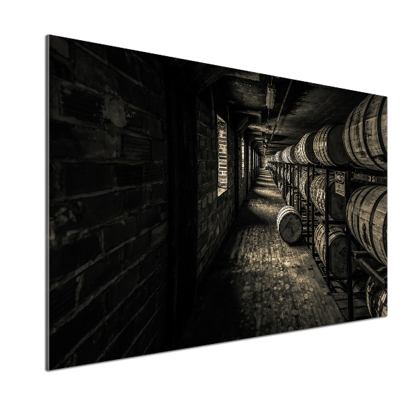 Rivestimento parete cucina con motivo a botti di bourbon