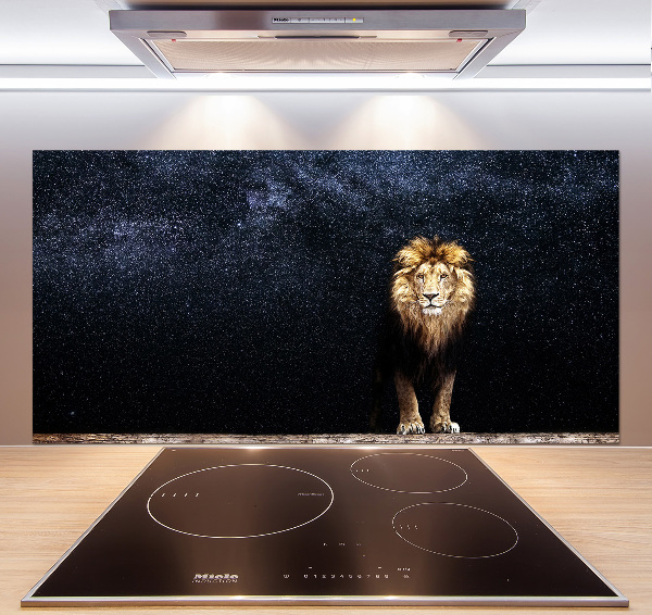 Rivestimento parete cucina con motivo di leone e stelle