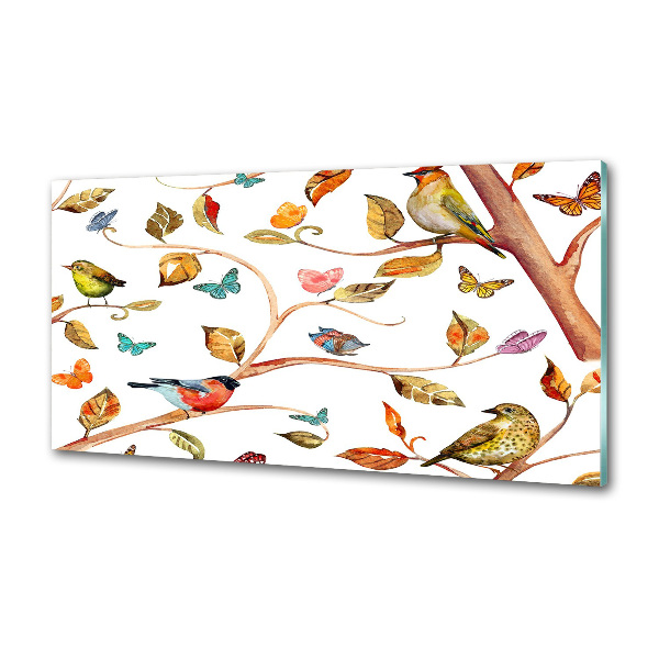 Rivestimento parete cucina con decorazione di uccelli e farfalle