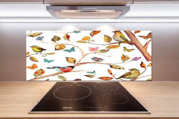 Rivestimento parete cucina con decorazione di uccelli e farfalle