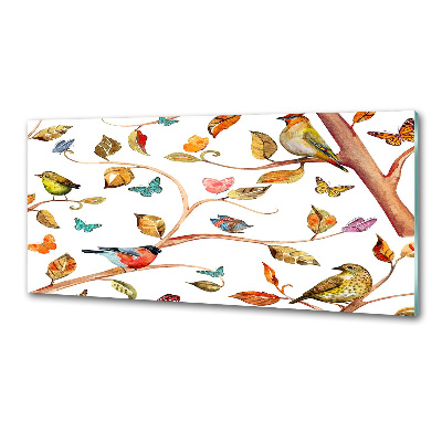 Rivestimento parete cucina con decorazione di uccelli e farfalle