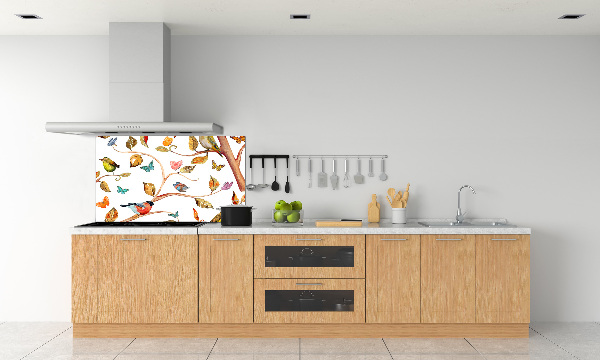 Rivestimento parete cucina con decorazione di uccelli e farfalle