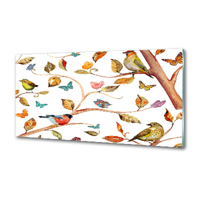 Rivestimento parete cucina con decorazione di uccelli e farfalle