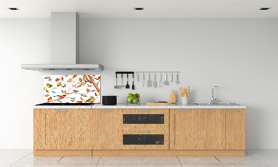 Rivestimento parete cucina con decorazione di uccelli e farfalle
