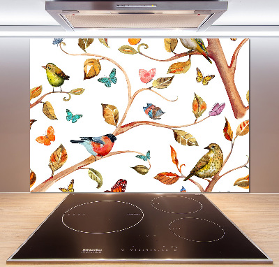 Rivestimento parete cucina con decorazione di uccelli e farfalle
