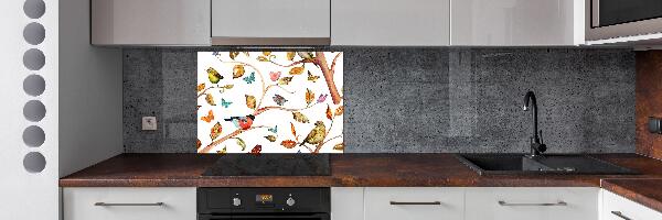 Rivestimento parete cucina con decorazione di uccelli e farfalle