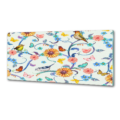 Pannello paraschizzi cucina con motivo di fiori e uccelli