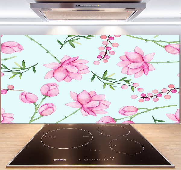 Rivestimento parete cucina con motivo di fiori e bacche