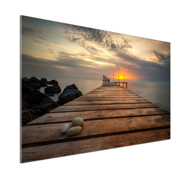 Pannello paraschizzi cucina con motivo in legno effetto molo