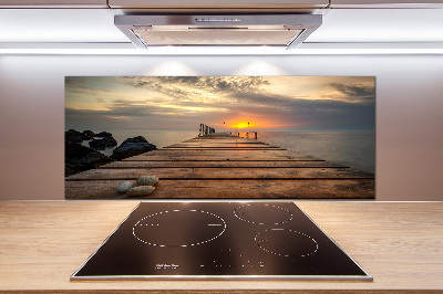 Pannello paraschizzi cucina con motivo in legno effetto molo