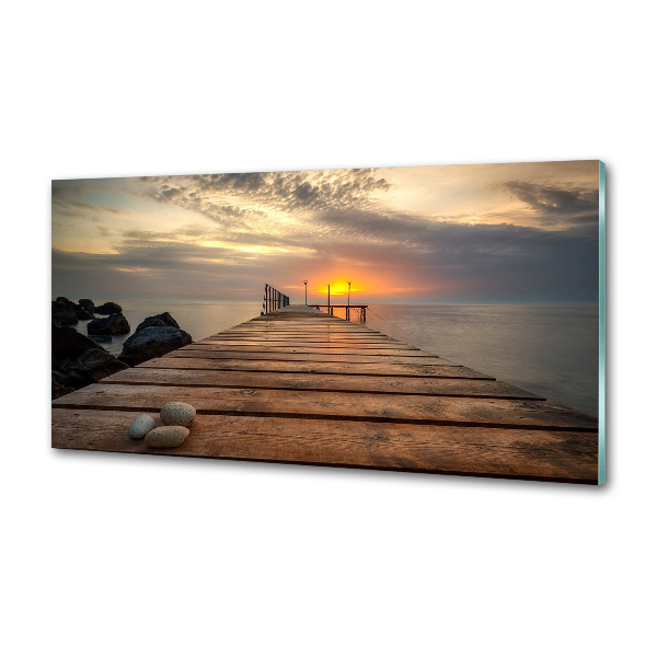 Pannello paraschizzi cucina con motivo in legno effetto molo