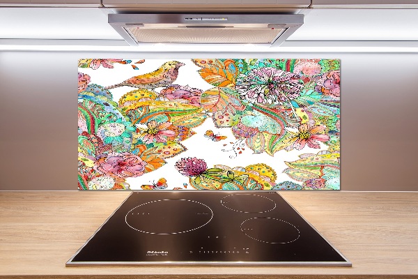 Pannello retrocucina con motivo di uccelli e ornamenti