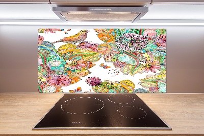 Pannello retrocucina con motivo di uccelli e ornamenti