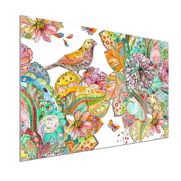 Pannello retrocucina con motivo di uccelli e ornamenti