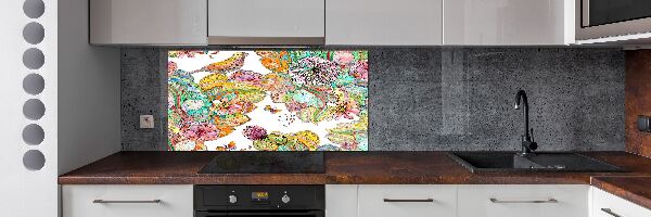 Pannello retrocucina con motivo di uccelli e ornamenti