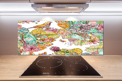 Pannello retrocucina con motivo di uccelli e ornamenti