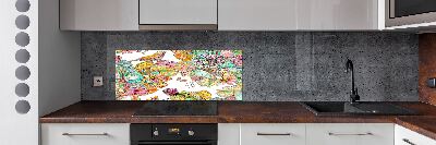 Pannello retrocucina con motivo di uccelli e ornamenti