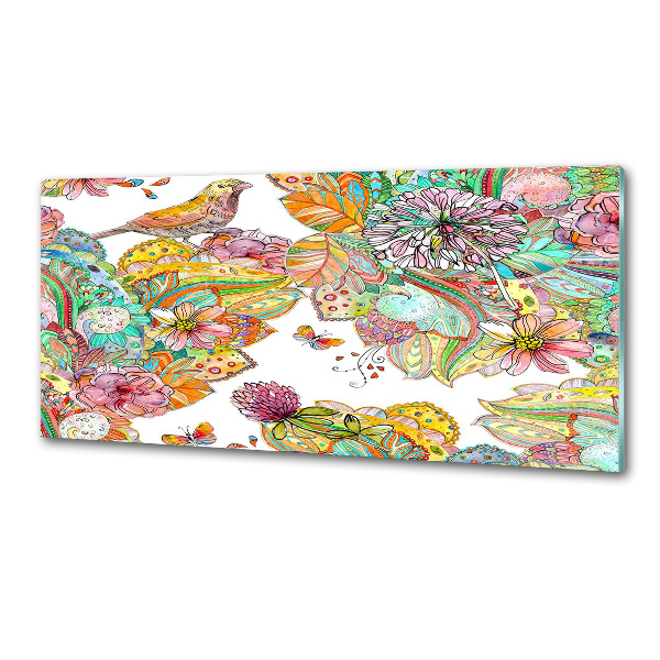 Pannello retrocucina con motivo di uccelli e ornamenti