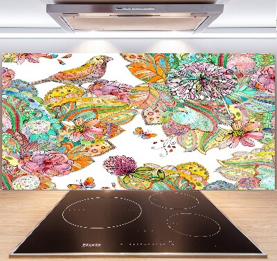 Pannello retrocucina con motivo di uccelli e ornamenti