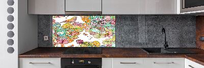 Pannello retrocucina con motivo di uccelli e ornamenti