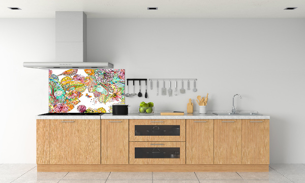 Pannello retrocucina con motivo di uccelli e ornamenti