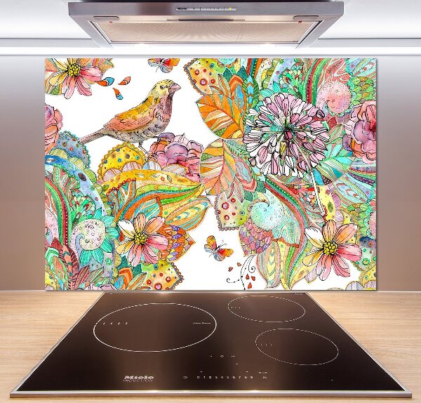 Pannello retrocucina con motivo di uccelli e ornamenti