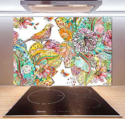 Pannello retrocucina con motivo di uccelli e ornamenti