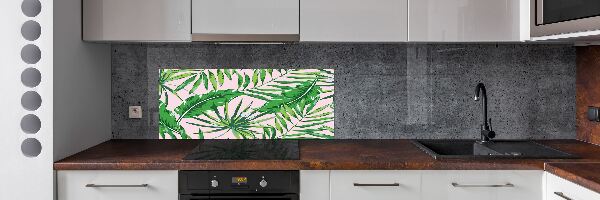 Rivestimento parete cucina con motivo di foglie tropicali