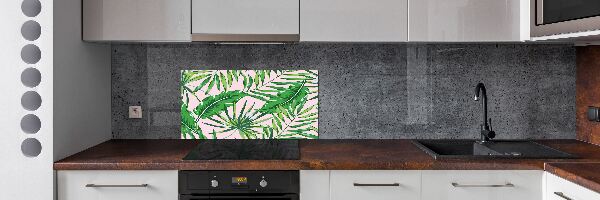 Rivestimento parete cucina con motivo di foglie tropicali