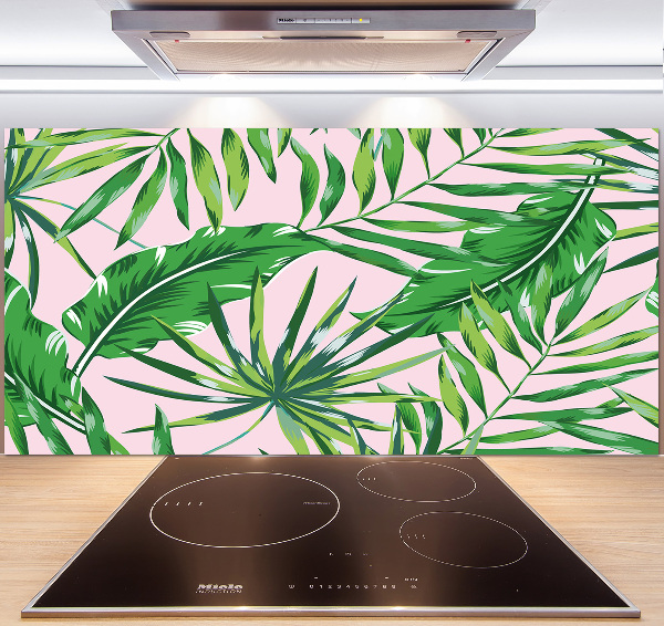Rivestimento parete cucina con motivo di foglie tropicali